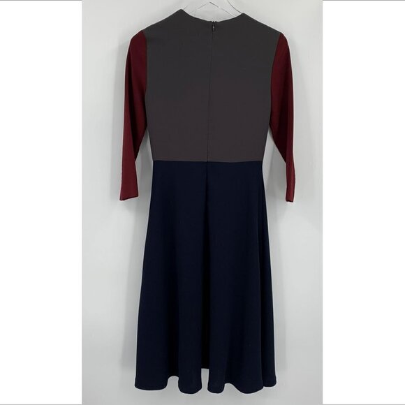 Front Row Sara Goldy colorblock dress fit flare gray wine navy midi modest 0 - Picture 3 of 4
